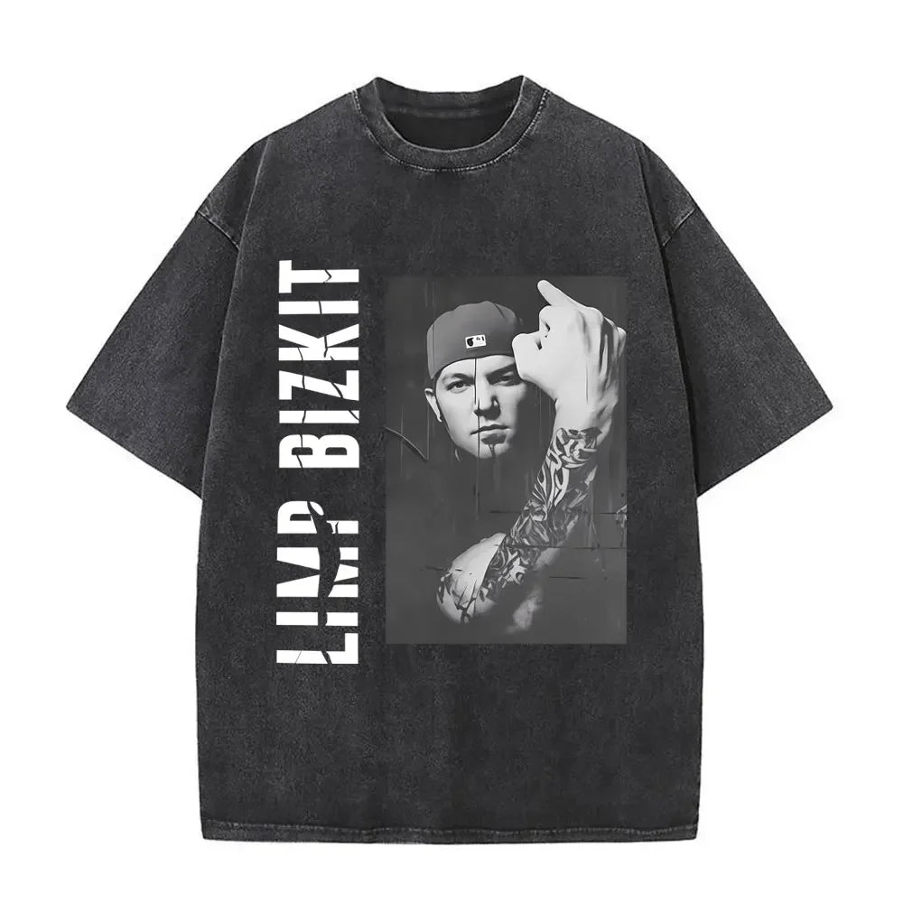Y2k Tshirt Men Clothing Washed Vintage Rock Band Limp Bizkit Album Graphic 2025 Mens Clothes Tee Shirt Homme Graphic TShirts Men