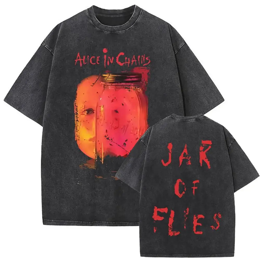 New in Top & Tees Mens T-Shirt Camisetas Rock Band Alice in Chains Dirt Washed Vintage Short Sleeved Round Neck Y2k Tshirt
