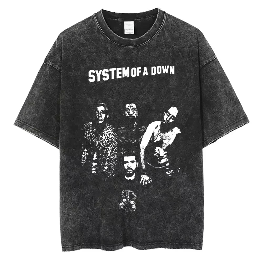 90s Alternative Rock Band System of A Down Washed Vintage T-shirts Men Women Fashion Oversized T Shirt Male Casual Cotton Tshirt