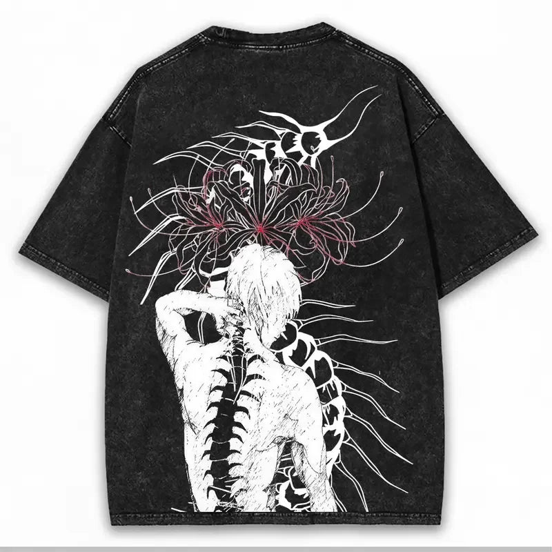 Anime Tokyo Ghoul Kaneki Ken Cool Graphic T-shirt Vintage Washed Oversized T Shirt Men Women Clothing Cotton Short Sleeve Tees